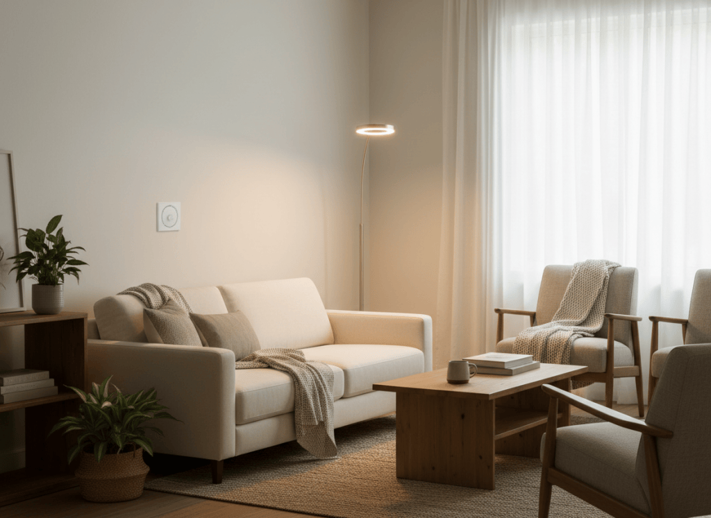 Lámpara LED con iluminación regulable en un salón
