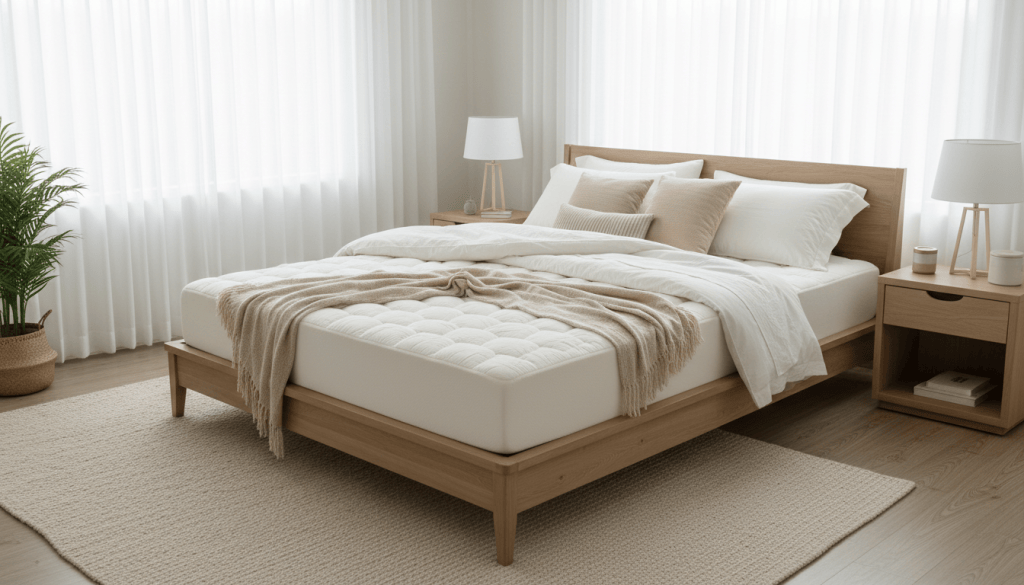 Cama luminosa con colchón viscoelástico de funda acolchada