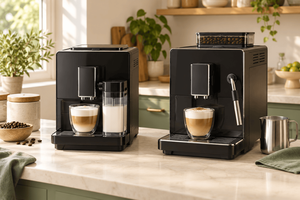 Cecotec CompactCcino con depósito de leche junto a CREATE Thera Matic con varilla de vapor