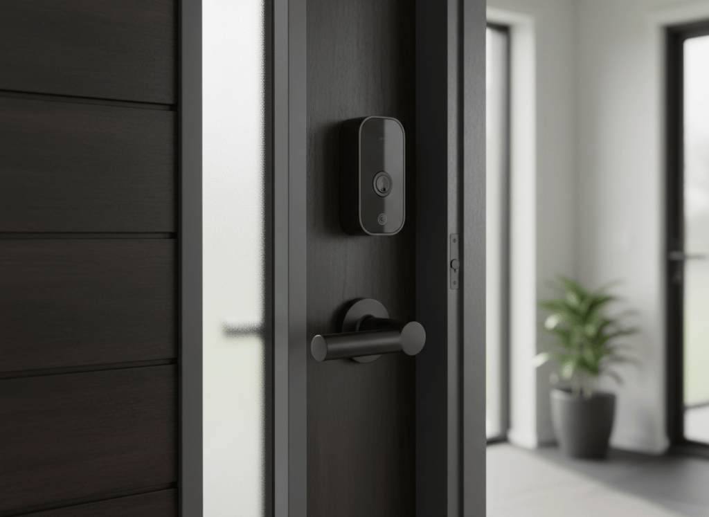 Cerradura inteligente instalada en una puerta de entrada