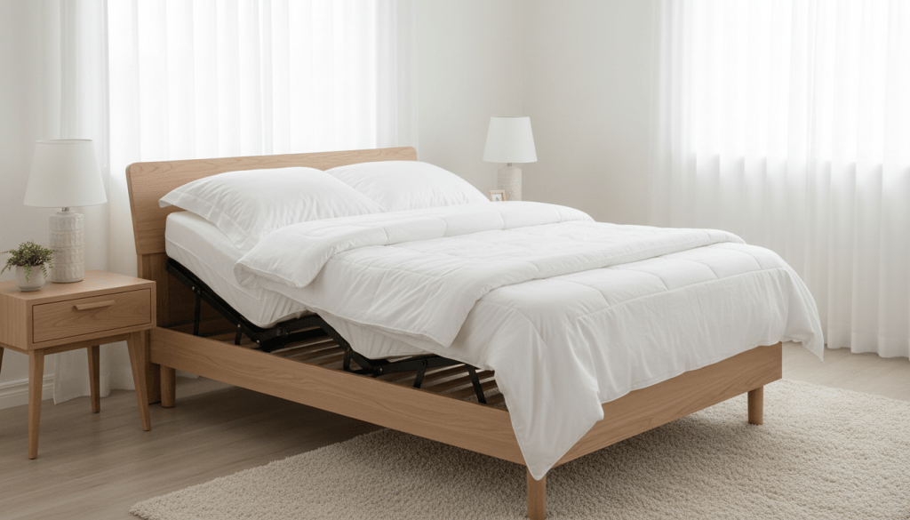 Colchón flexible sobre cama articulada con cabecero elevado suavemente