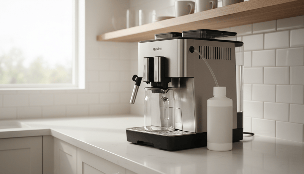Cafetera superautomática preparada para realizar un ciclo de descalcificación