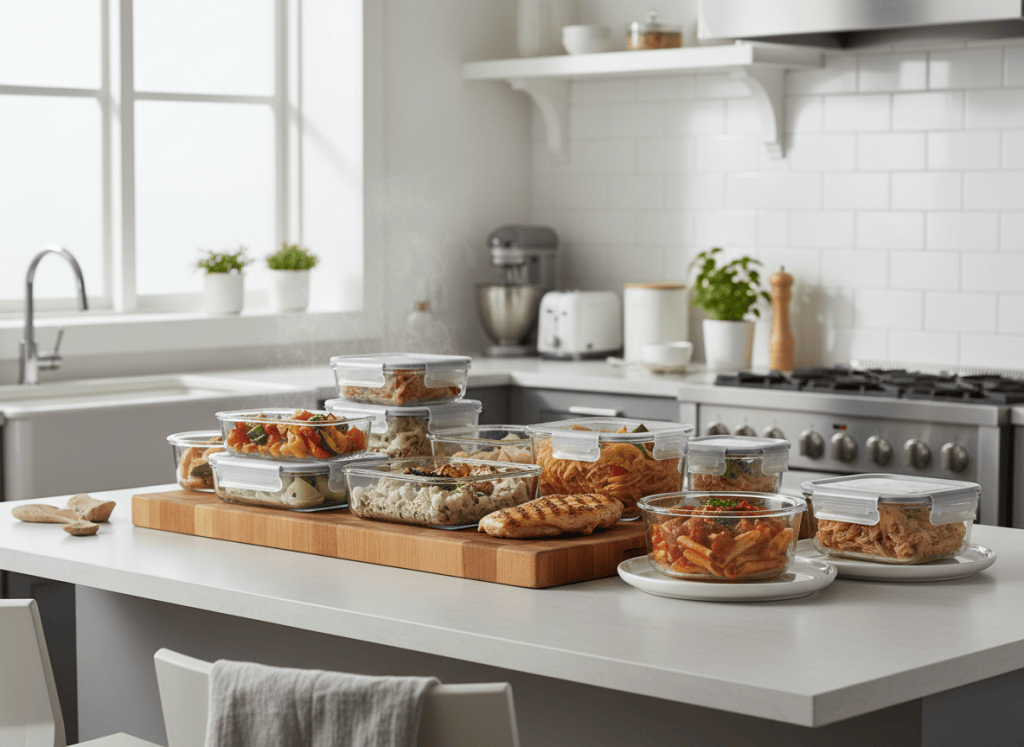 Recipientes herméticos con comida cocinada
