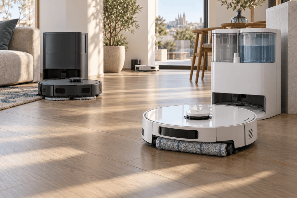 Robots ECOVACS DEEBOT con rodillo de fregado, mopas giratorias y bases multifunción