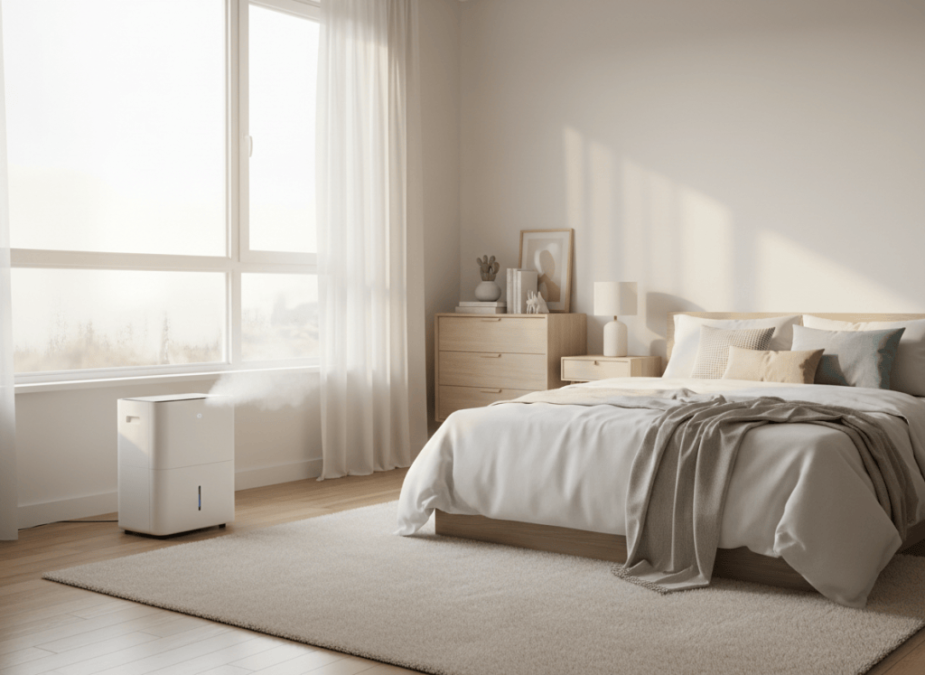 Deshumidificador en una habitación con algo de condensación