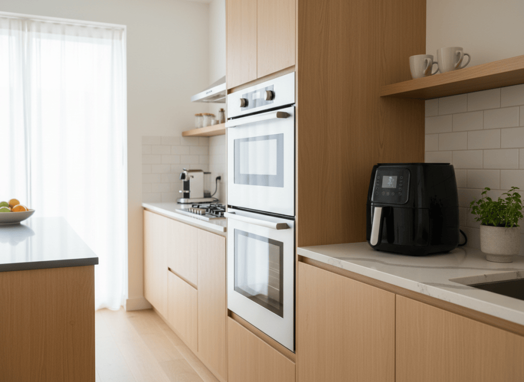 Horno y freidora de aire en una cocina moderna