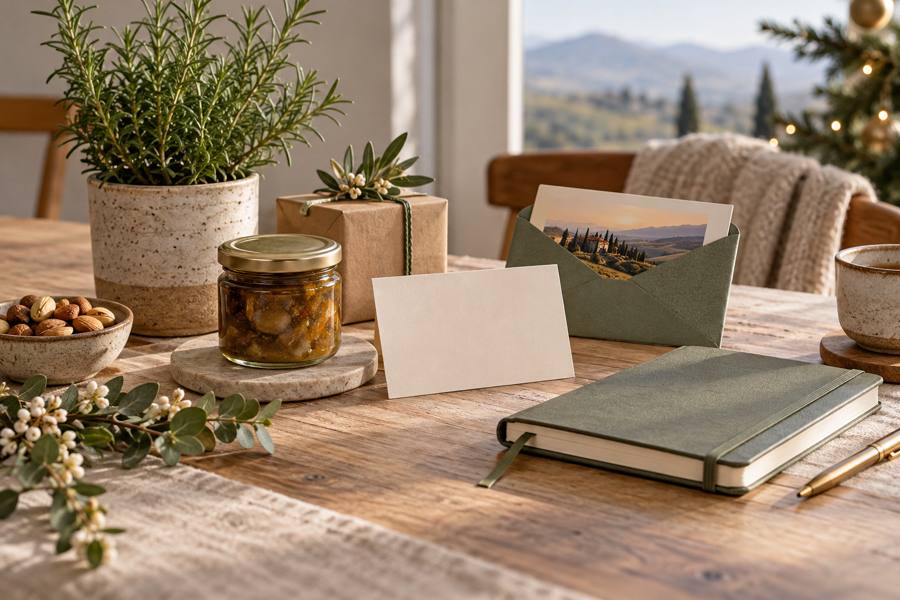 Ideas de bajo volumen para regalar a alguien que tiene de todo: planta, producto gourmet, tarjeta, cuaderno y paquete