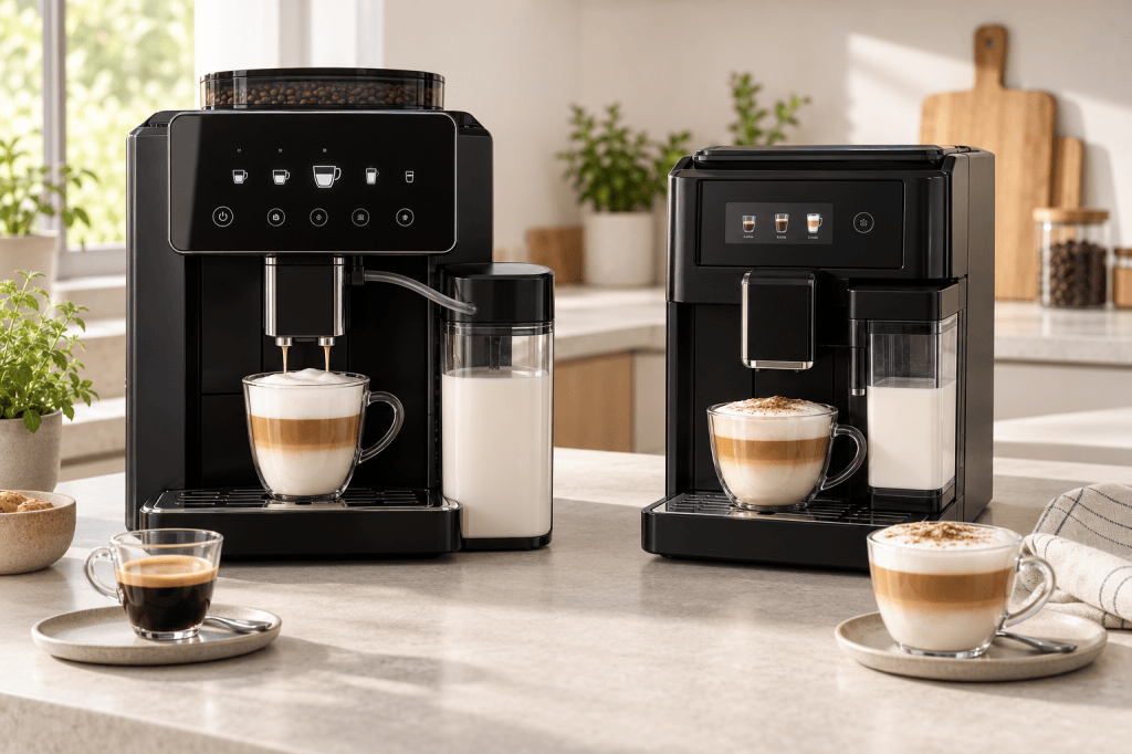 Comparativa de cafeteras con jarra de leche Krups y depósito de leche Cecotec