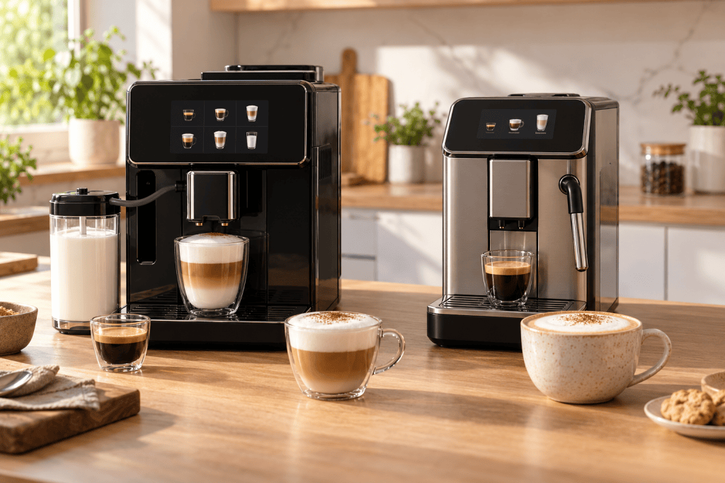 Cafetera Krups con jarra automática de leche junto a CREATE con vaporizador manual