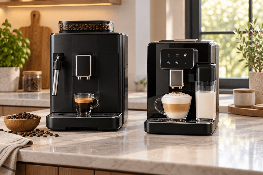 Comparativa de una cafetera Philips con vaporizador manual y una cafetera Cecotec con depósito de leche