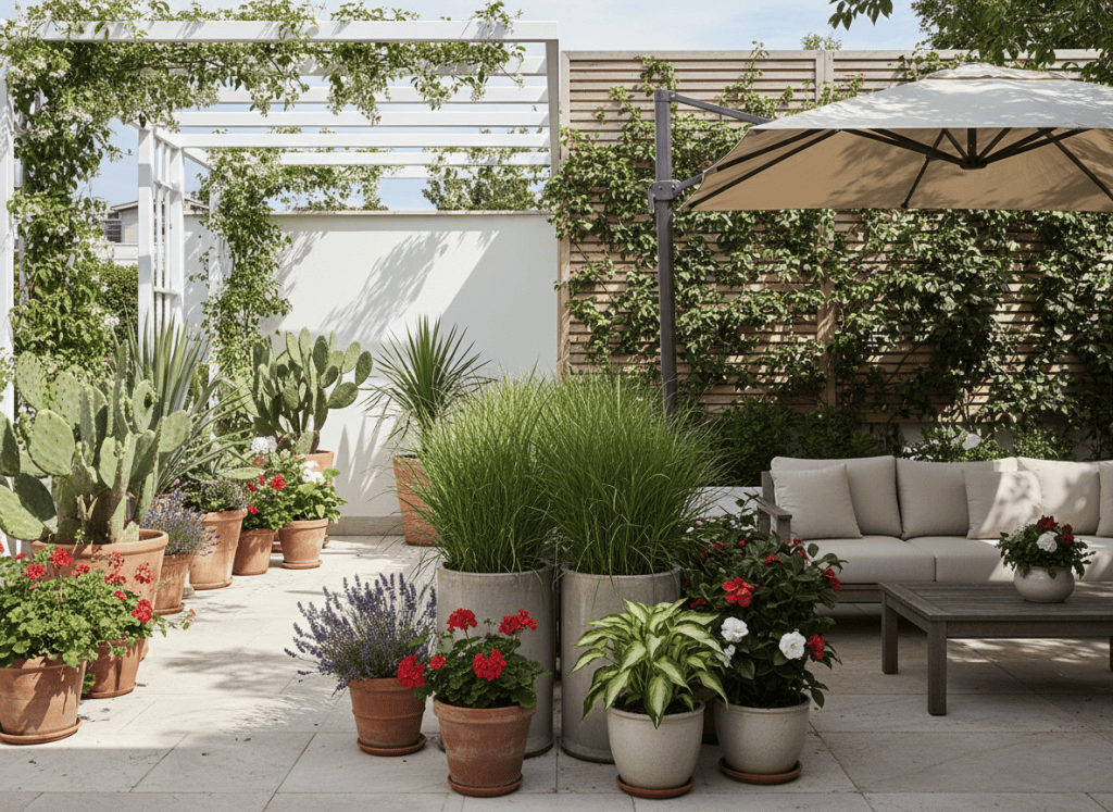Plantas en zonas de sol y sombra de una terraza