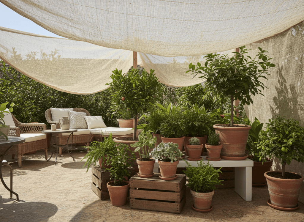 Plantas de terraza protegidas del sol intenso