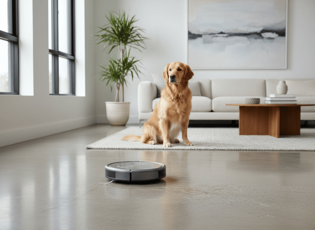 Robot aspirador limpiando pelo de mascota