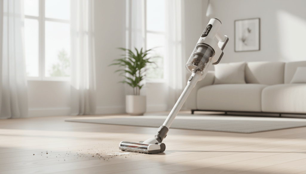 Aspiradora escoba inteligente con sensor de suciedad en el hogar