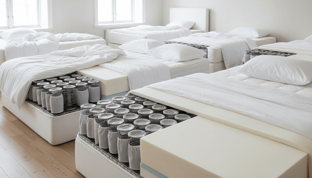 Colchones de muelles ensacados y espuma en una habitación de estilo escandinavo
