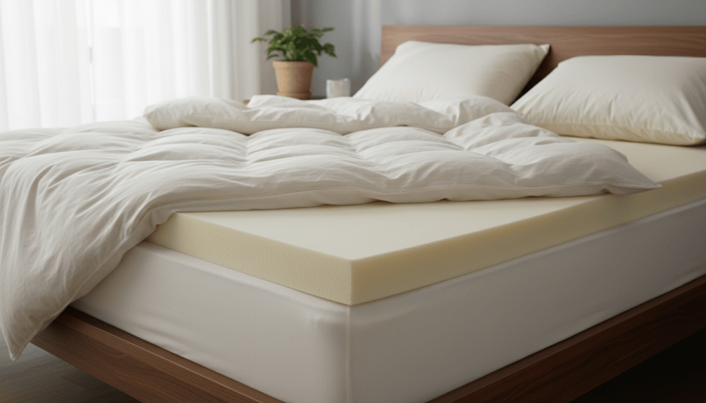 Topper reversible de espuma colocado sobre un colchón en una cama