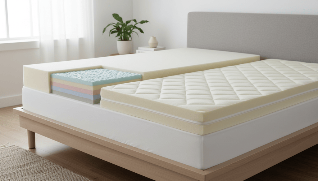 Dos toppers de espuma sobre una cama para comparar capas y grosor